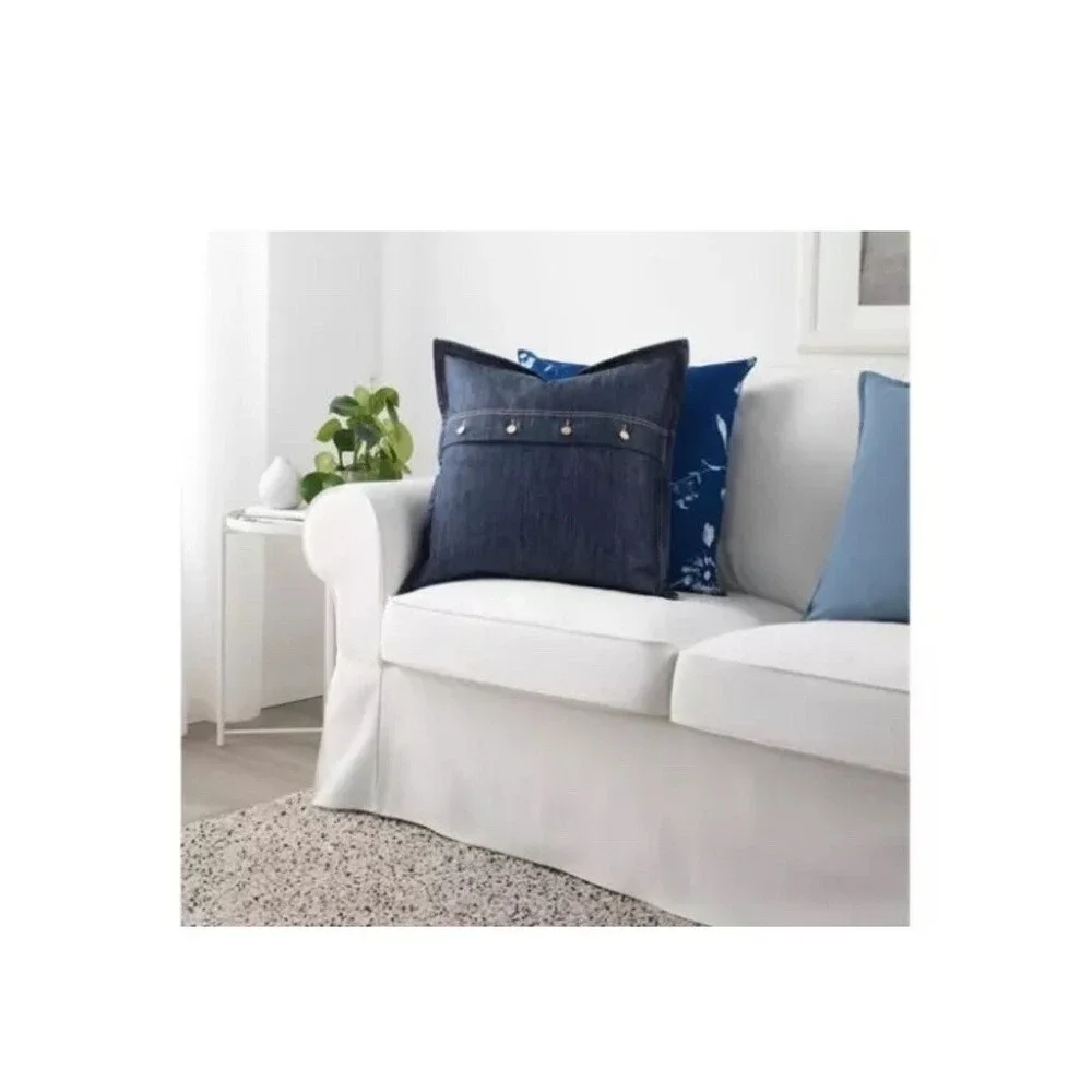 IKEA Cushion Denim Cover Brass Button 20x20